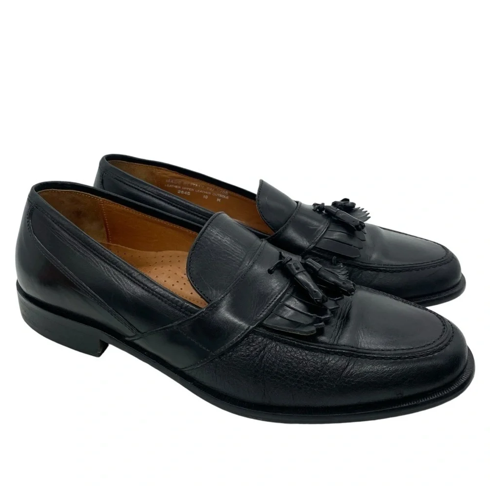 Bostonian Black Leather Classic Tassel Loafers Dress Shoes